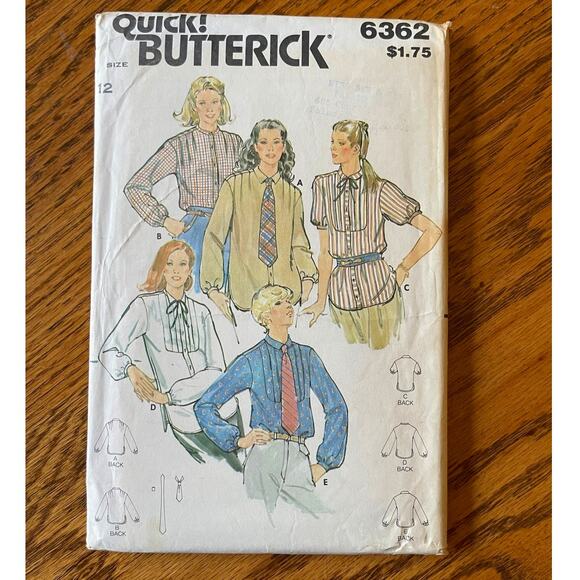 Vintage 1980s Butterick 6362 Sewing Pattern Sz Sm 12 Button Up Top Set COMPLETE - Picture 1 of 2